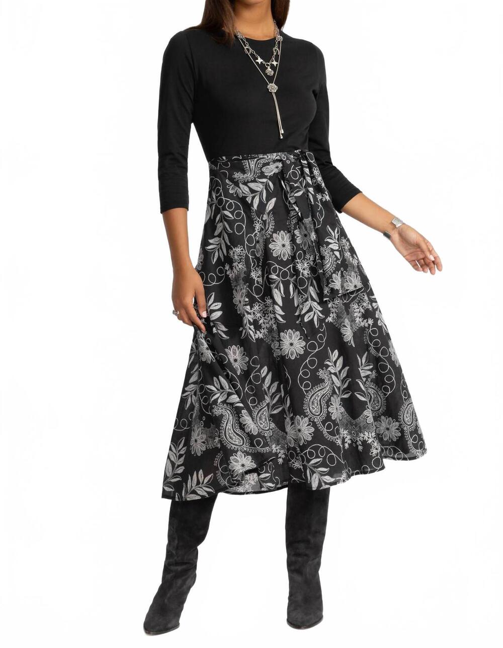 NEW JOHNNY WAS mixed media wrap tie dress in marana